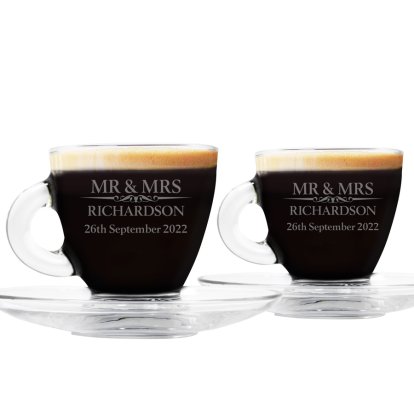 Heritage Wedding Personalised Glass Espresso Cup Set