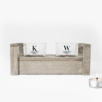 Initials Personalised Wooden Candle Holder Set