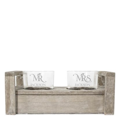 Mr & Mrs Personalised Wooden Candle Holder Set