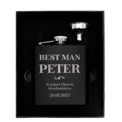 Personalised Black Hip Flask - Best Man