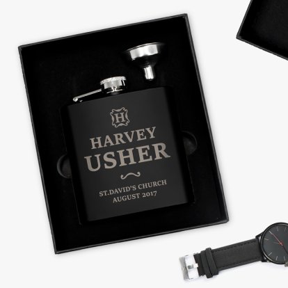 Personalised Black Hip Flask - Usher 