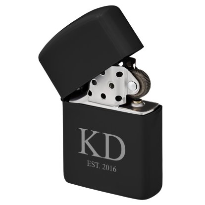 Personalised Black Lighter - Classic Initials and Date