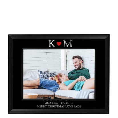 Personalised Black Photo Frame - Heart & Initials