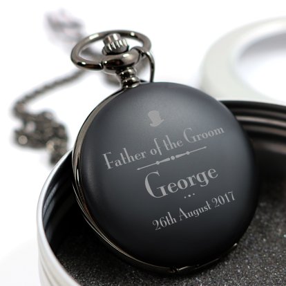 Personalised Black Pocket Watch - Father of the Groom Top Hat
