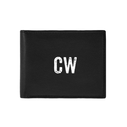Personalised Luxury Rustic Initials Black Leather Wallet 