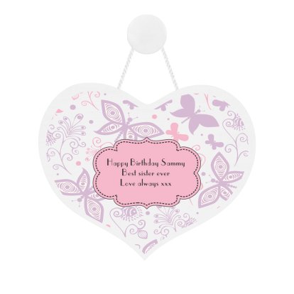 Personalised Butterfly Gem Wooden Heart Decoration