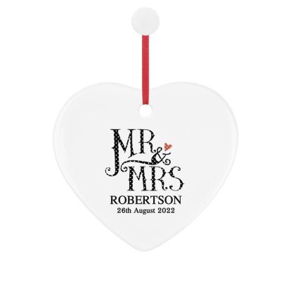 Personalised Dotty Mr and Mrs Ceramic Heart Decoration