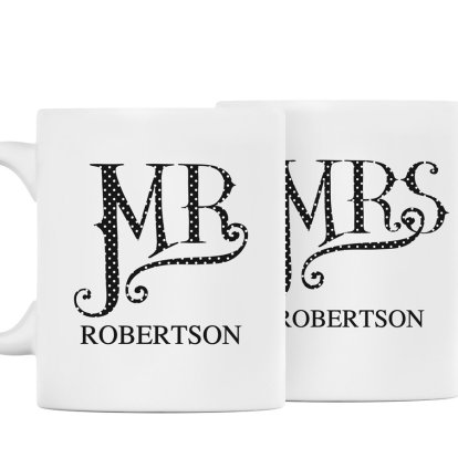 Personalised Dotty Mr and Mrs Mug Set