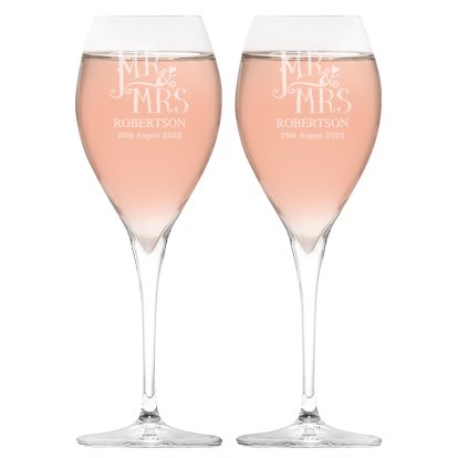 Personalised Dotty Mr and Mrs Royale Wine Glass Set