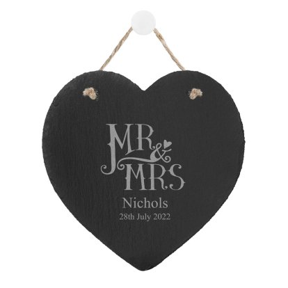 Personalised Dotty Mr and Mrs Slate Heart 