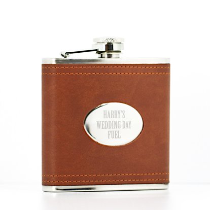 Personalised Double Stitch Brown Hip Flask 