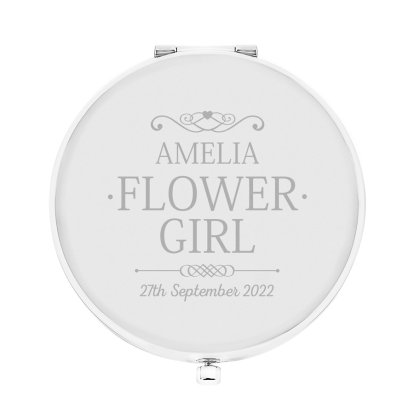 Personalised Flower Girl Silver Plated Compact Mirror - Mr and Mrs Range