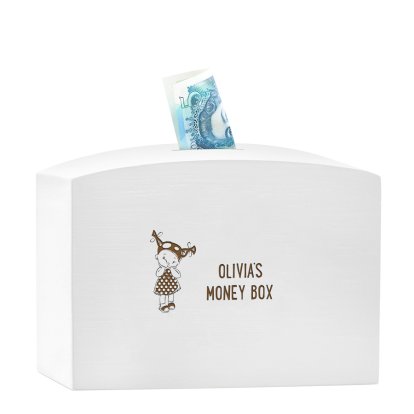 Personalised Girl's Large Wooden Money Box
