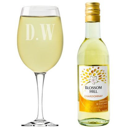 Personalised Glass & Wine Set - Initials White