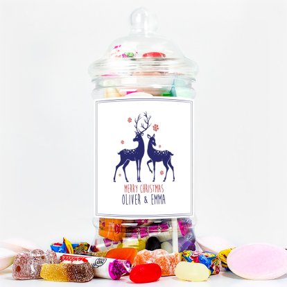 Personalised Loving Reindeers Victorian Sweet Jar