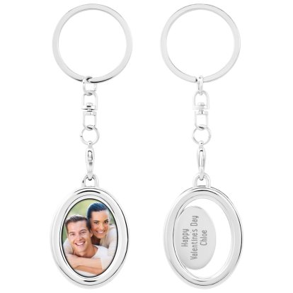 Personalised Oval Photo Keyring - Message