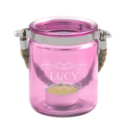 Personalised Pink Glass Candle Holder