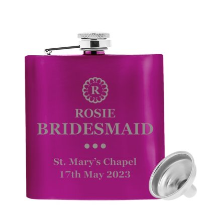 Personalised Pink Hip Flask - Bridesmaid