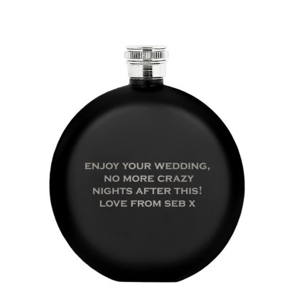 Personalised Round Black Hip Flask - Message 