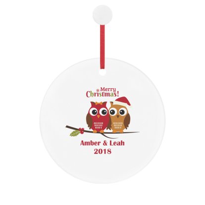 Personalised Round Ceramic Decoration - Christmas Owls