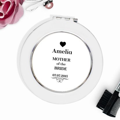 Personalised Round Compact Mirror - Heart Design Mother of...