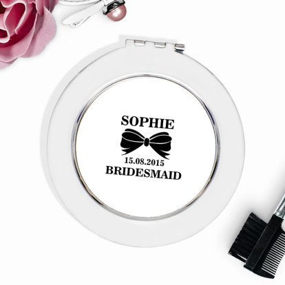 Personalised Wedding Round Compact Mirror - Classic Bow