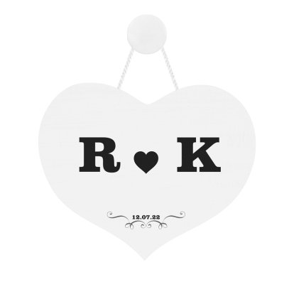 Personalised White Wooden Heart Sign - Big Initials