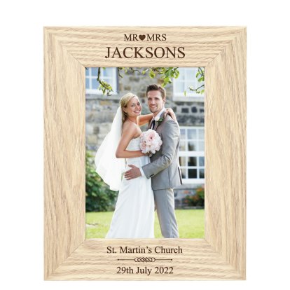 Personalised Wooden Photo Frame - Mr & Mrs Heart