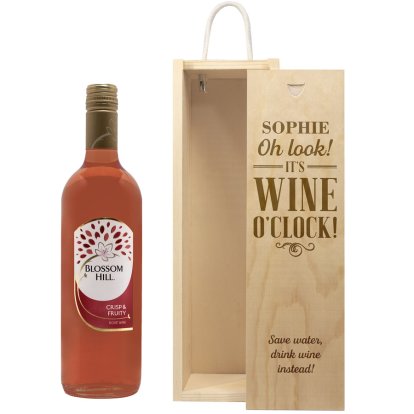 Personalised Wooden Wine Box - It's Wine O'clock!