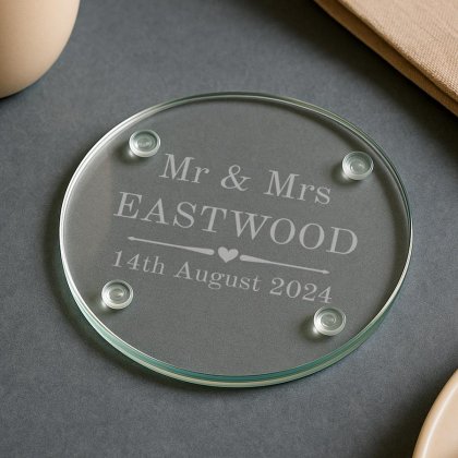 Decorative Wedding Engraved Round Glass Coaster