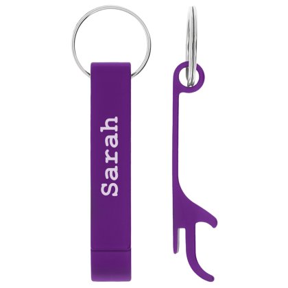 Engraved Bottle Opener Keyring - Name - Purple