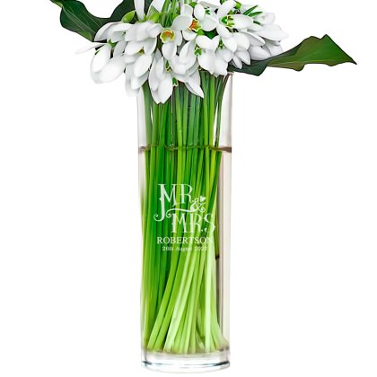 Engraved Dotty Mr and Mrs Cylinder Vase