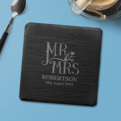 Engraved Dotty Mr and Mrs Slate Coasters