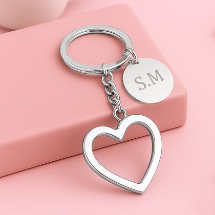 Engraved Heart Keyring with Initials Pendant