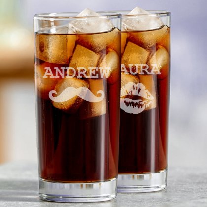 Engraved Hi Ball Glass Set - He and She