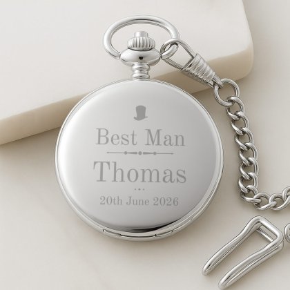 Engraved Pocket Watch - Best Man Top Hat Photo 2