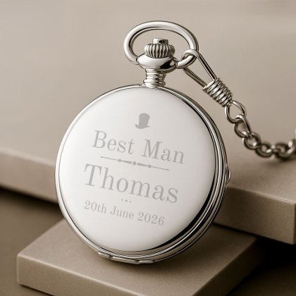 Engraved Pocket Watch - Best Man Top Hat