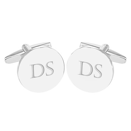 Personalised Rhodium Plated Round Initials Cufflinks