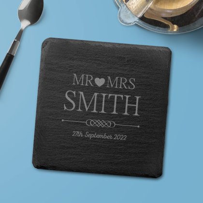 Engraved Slate Coasters - Mr and Mrs