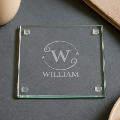 Initial and Name Engraved Square Glass Coasters