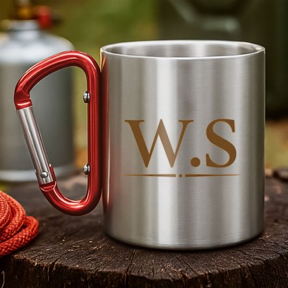 Initials Engraved Stainless Steel Carabiner Mug