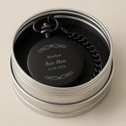 Personalised Black Pocket Watch - Best Man Swirl Photo 3
