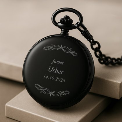 Personalised Black Pocket Watch - Usher Swirl