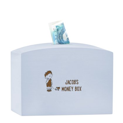 Personalised Boy's Large Wooden Money Box - Blue