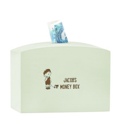 Personalised Boy's Large Wooden Money Box - Green