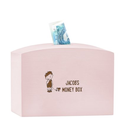 Personalised Boy's Large Wooden Money Box - Pink