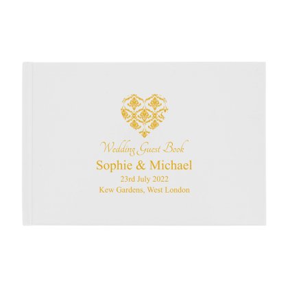 Personalised Guest Book - Gold Damask Heart