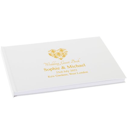 Personalised Guest Book - Gold Damask Heart Photo 2