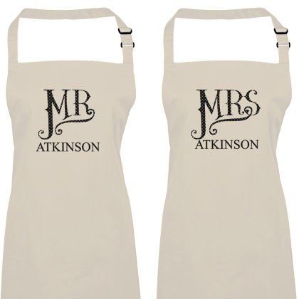 Personalised Dotty Mr and Mrs Apron Set