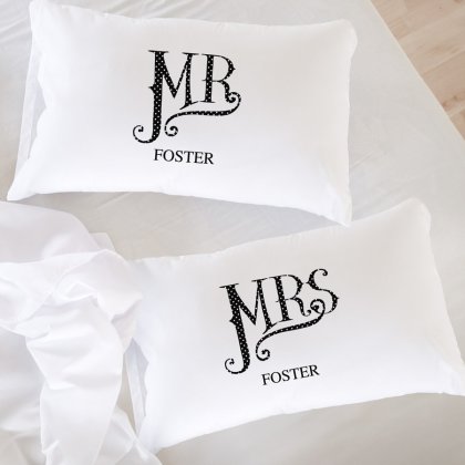 Personalised Dotty Mr and Mrs Pillow Case